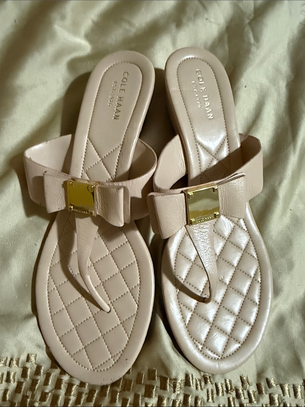 Cole Haan Pale Pink Quilted Thong Sandals with Gold Accent - Picture 5 of 5
